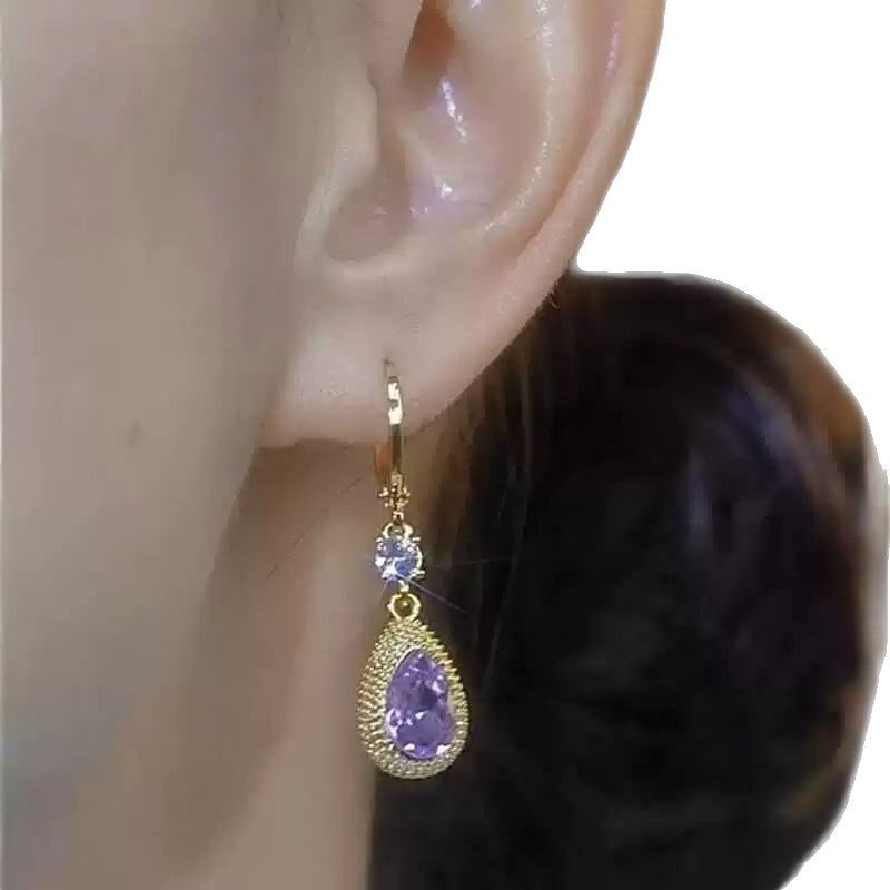 Purple Droplet Zircon Earrings