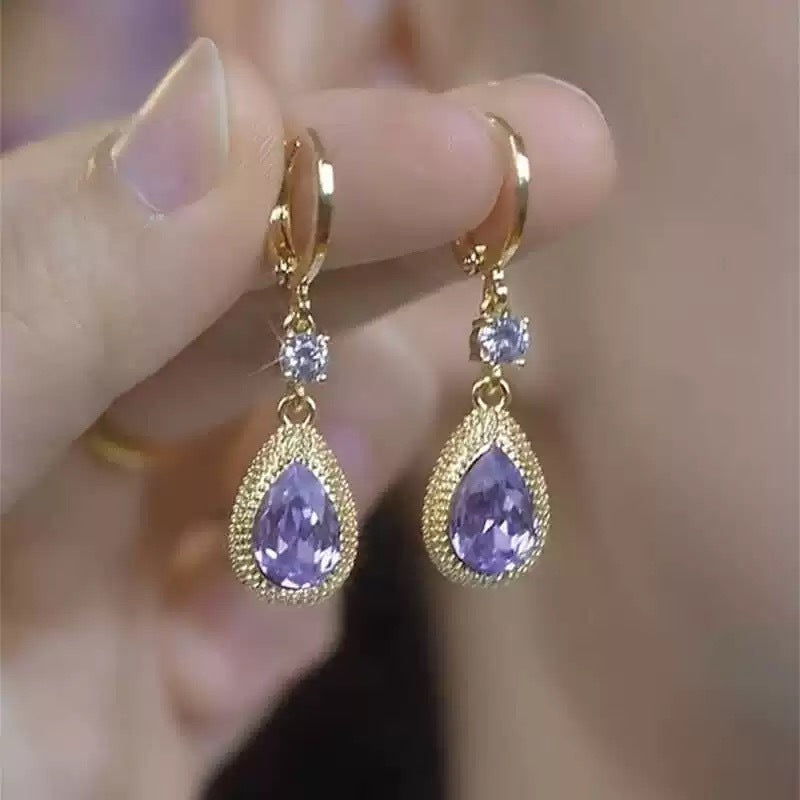 Purple Droplet Zircon Earrings