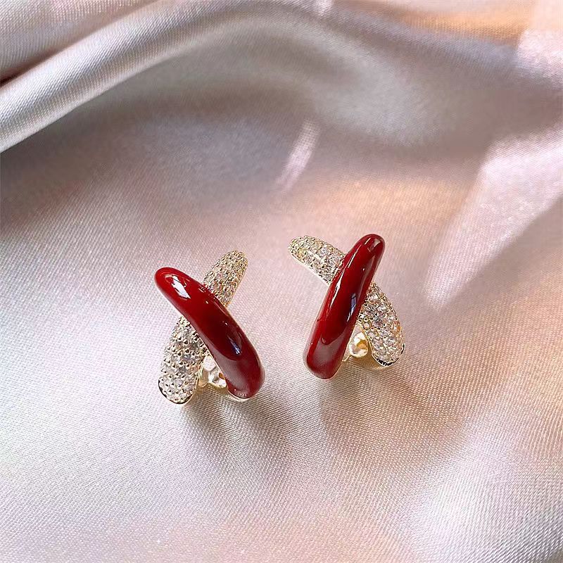 Retro Red Cross Stud Earrings