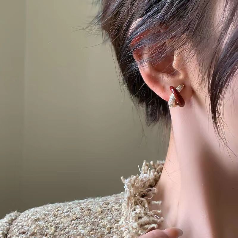 Retro Red Cross Stud Earrings