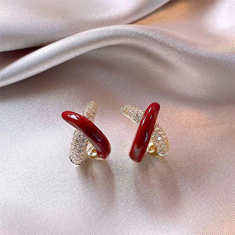 Retro Red Cross Stud Earrings