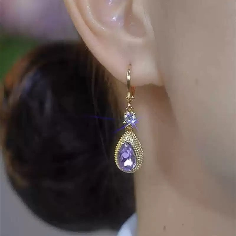 Purple Droplet Zircon Earrings