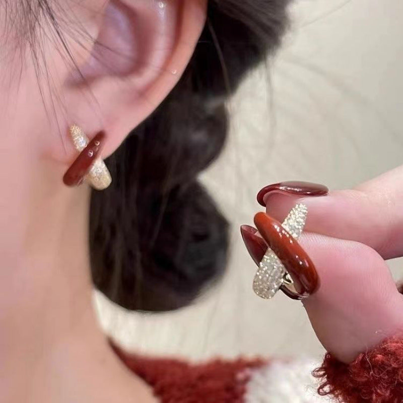 Retro Red Cross Stud Earrings